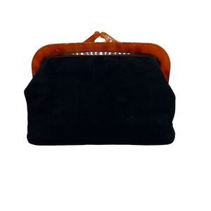 Koret Clutch Black Kid Suede Orange Lucite‎ Clasp Vintage Koretlope 1950s